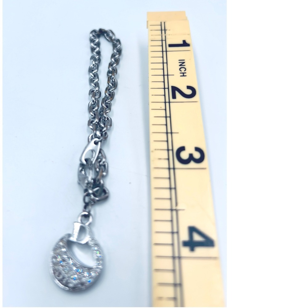 Christian Dior Silver Crystal Moon Saddle Bag Charm Bracelet Logo D Pendant 4in - Picture 6 of 6